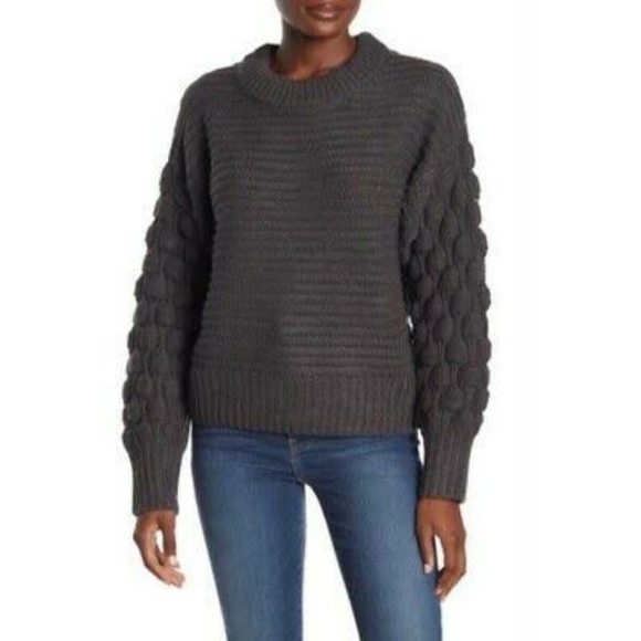 Anthropologie Sweaters - Anthro Elodie Bubble Sleeve Gray Cable Sweater
